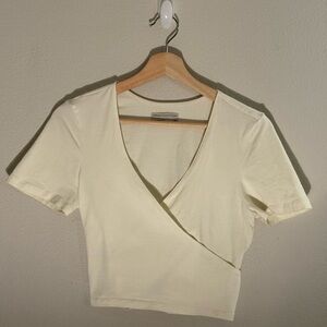 Urban Outfitters Cream V-Neck Wrap Blouse